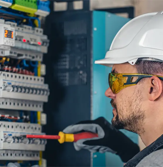 Professional electrician at work